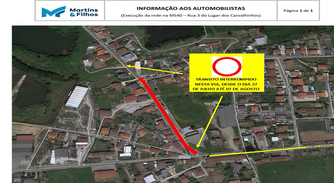Rua nos Carvalhinhos encerrada temporariamente para obras de saneamento