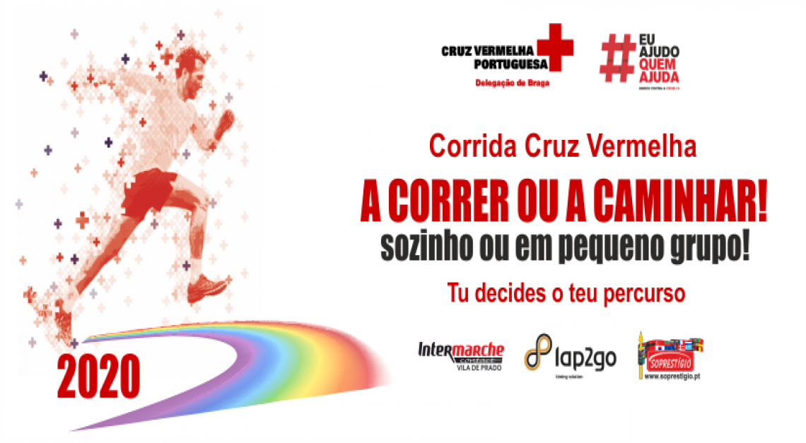 Cruz Vermelha. Corrida solidária, sozinho ou em pequenos grupos, para ajudar no combate à COVID-19